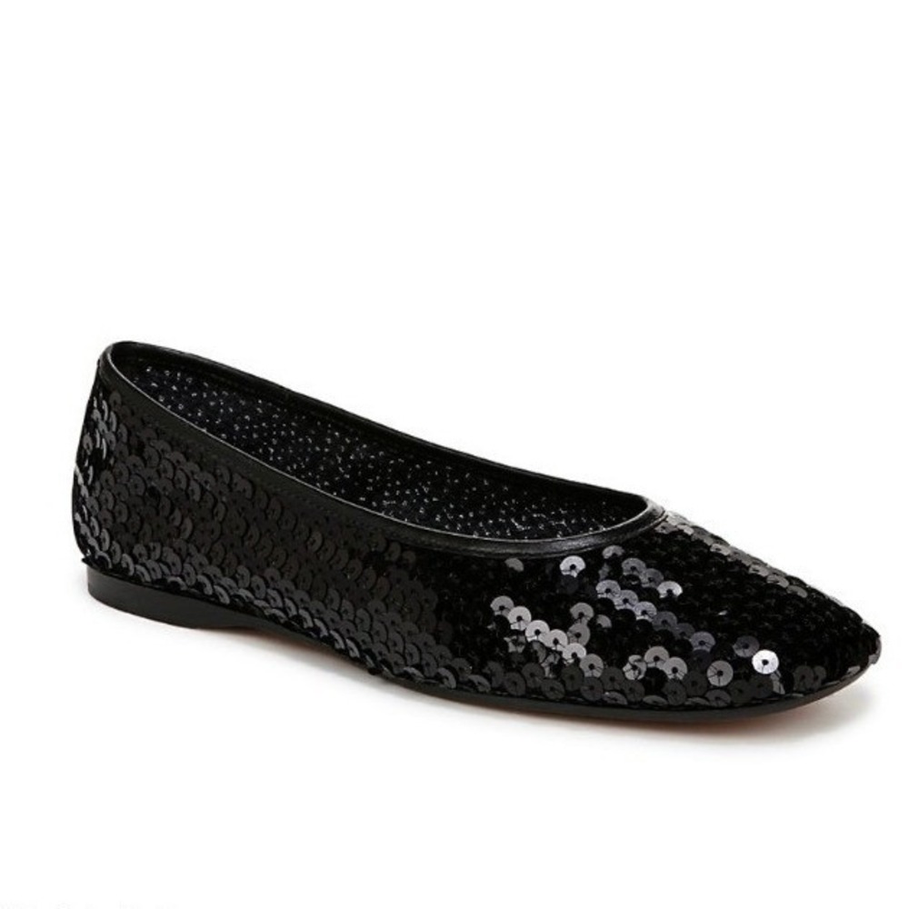 Vince Leah Women's Black Sequin Ballet Flats Square Toe Slip On Size 11